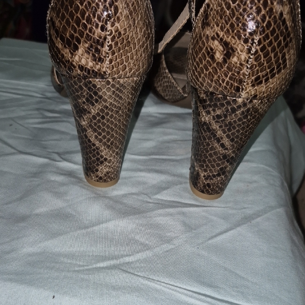 Rialto Brown Snake-Print Slingback Block Heels - Picture 3 of 5